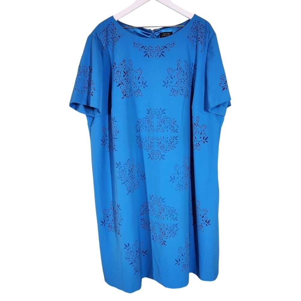 Tahari Blue Laser Cut Midi Dress